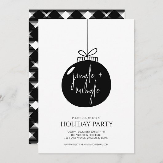 ジングル&モダンミングルクリスマスオーナメントホリデイ 招待状 (正面/裏面)