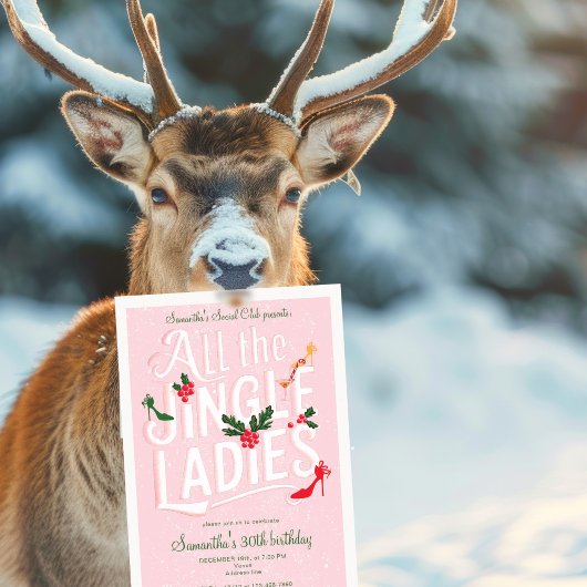 ジングル・レディース・ナイト・アウト モダン ピンク パステル ホリデー 招待状