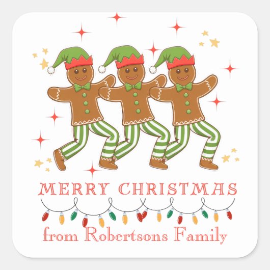 ジンゲパーソナライズされたブレッドマンライン踊り スクエアシール (正面)