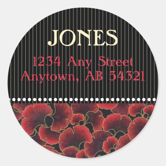 ジンコPinstried Dots上品な赤黒アールデコ ラウンドシール (正面)