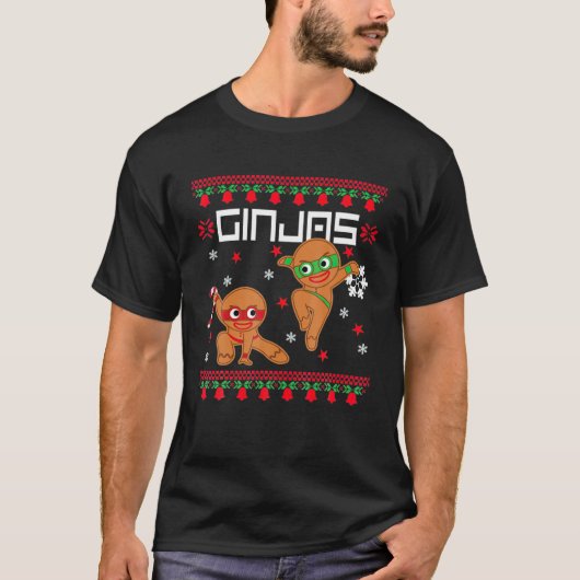 ジンジャスジンジャーブレッド忍者おもしろいズ醜いクリスマス Tシャツ (正面)