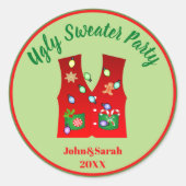 ジンジャパンクッキーキャンディの醜いクリスマスセーター ラウンドシール (正面)