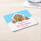 ジンジャブ飾レッドの誕生日パーティーブルーピンク スクエアペーパーコースター (アングル)