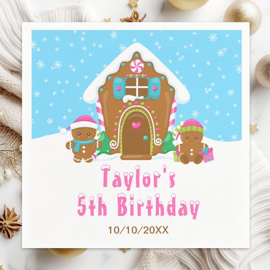 ジンジャブ飾レッドの誕生日パーティーブルーピンク スタンダードカクテルナプキン