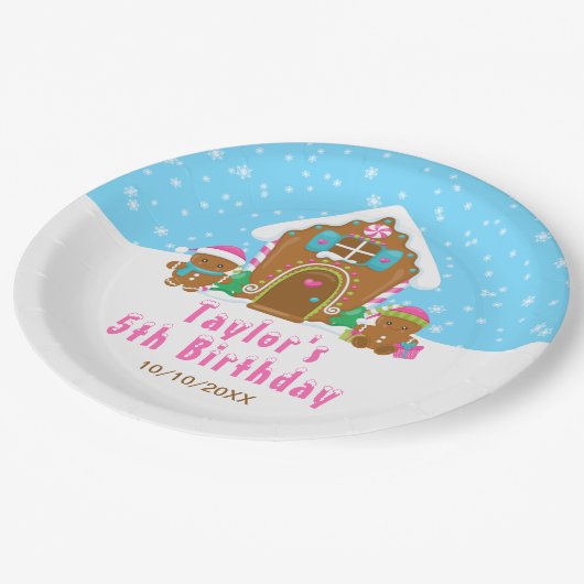 ジンジャブ飾レッドの誕生日パーティーブルーピンク ペーパープレート (アングル)