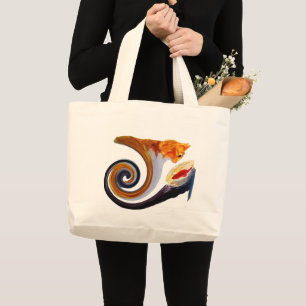 ジンジャーおもしろいキャットゴールドフィッシュ抽象芸術ミュージカルアート ラージトートバッグ