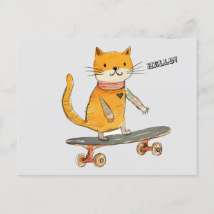 ジンジャーおもしろいキャットスケートボードはがき ポストカード
