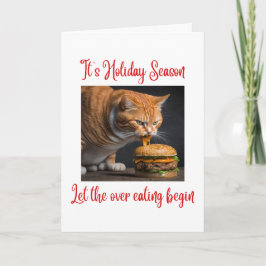 ジンジャーおもしろいファットキャッ食べトのバーガークリスマス カード