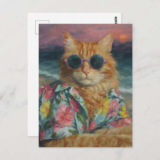 ジンジャーおもしろい子猫インサングラス ポストカード (正面/裏面)