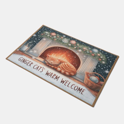ジンジャーお洒落キャットの温かい歓迎クリスマス ドアマット (アングル)