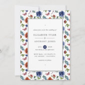 ジンジャーとネイビーの水の色のフローラ結婚ズ 招待状 (正面)