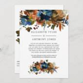 ジンジャーとネイビーの花柄 ウェディングゲストリスト縮小のお知らせ 案内状 (正面/裏面)