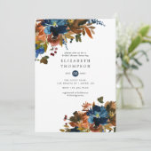 ジンジャーとネイビーの花柄 ブライダルシャワー 招待状 (スタンド正面)