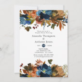 ジンジャーとネイビー結婚フローラのカップルのシャワー 招待状 (正面)