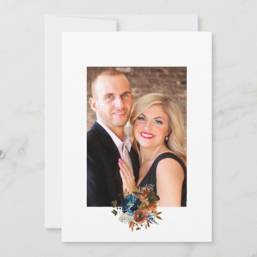 ジンジャーとネイビー結婚フローラの写真 招待状 (裏面)