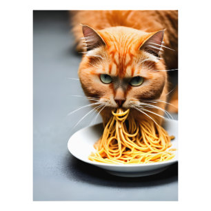 ジンジャーの猫がスパゲッティを食べている フォトプリント