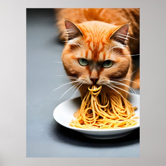ジンジャーの猫のスパゲッティ食べる姿 ポスター (正面)