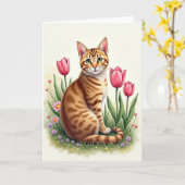 ジンジャーの猫の春のカード カード (黄色い花)