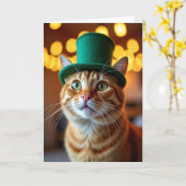 ジンジャーの猫 緑の帽子 楽しい カード (黄色い花)