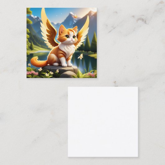 ジンジャーは翼のある美しいエンジェル猫だ。彼女は スクエア名刺 (正面/裏面)