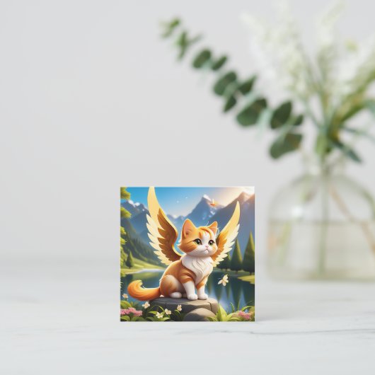 ジンジャーは翼のある美しいエンジェル猫だ。彼女は スクエア名刺 (スタンド正面)