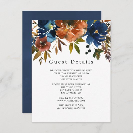 ジンジャーアンドネイビー結婚フローラズゲスト詳細 エンクロージャーカード (正面/裏面)