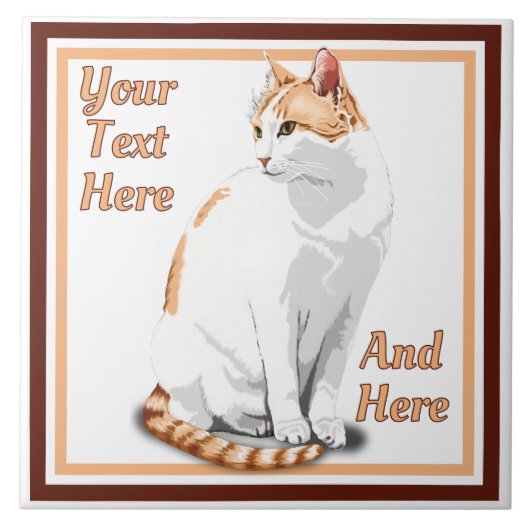ジンジャーオレンジと白パーソナライズされた猫 タイル (正面)