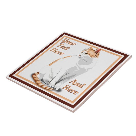 ジンジャーオレンジと白パーソナライズされた猫 タイル (側面)