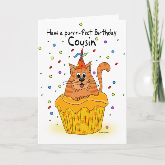 ジンジャーカップケーキ猫のいとこの誕生日カード カード (正面)