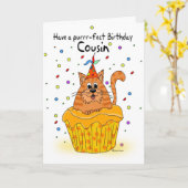 ジンジャーカップケーキ猫のいとこの誕生日カード カード (黄色い花)