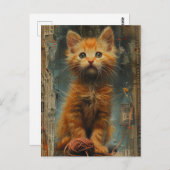 ジンジャーキッテン糸コラージュ混合媒体 ポストカード (正面/裏面)