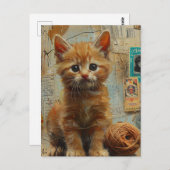 ジンジャーキッテン糸コラージュ混合媒体 ポストカード (正面/裏面)