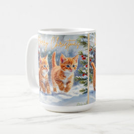ジンジャーキティのかわいい猫が雪の中で メリークリスマス コーヒーマグカップ