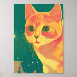 ジンジャーキャットイラストレーションパースビューアート子猫 ポスター