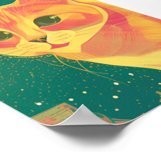 ジンジャーキャットイラストレーションパースビューアート子猫 ポスター (角)