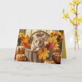 ジンジャーキャットインオータムバスケット誕生日 カード (黄色い花)