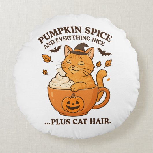 ジンジャーキャットウィッチ – かわいいハロウィンデザインとポンプ ラウンドクッション (正面)