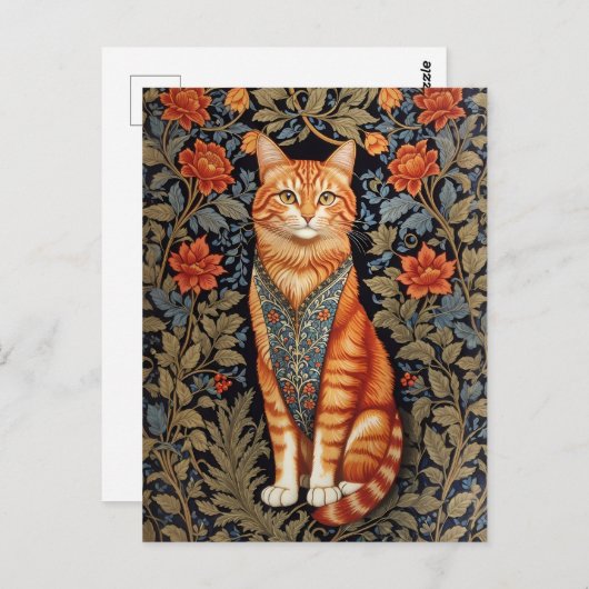 ジンジャーキャットウィリアムインスパイアモリスフローラ ポストカード (正面/裏面)