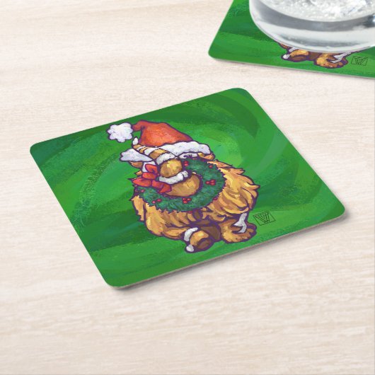 ジンジャーキャットクリスマスオングリーン スクエアペーパーコースター (アングル)