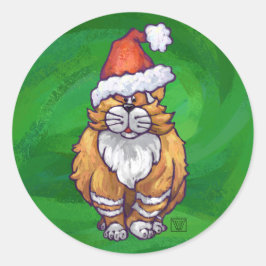 ジンジャーキャットクリスマスオングリーン ラウンドシール