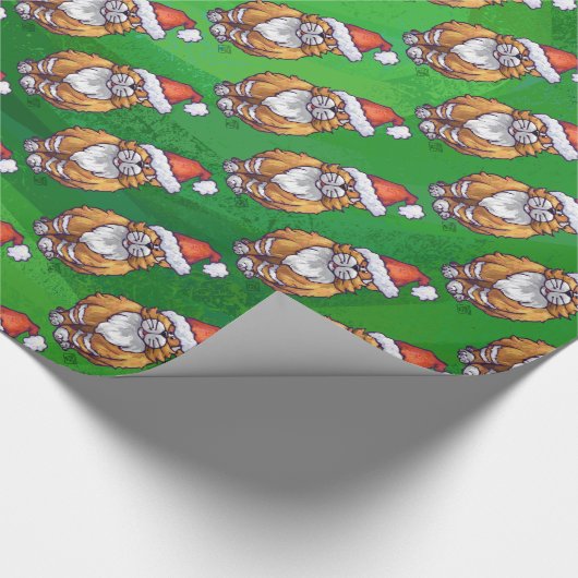 ジンジャーキャットクリスマスオングリーン ラッピングペーパー (角)