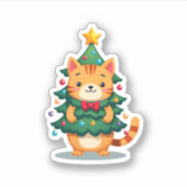 ジンジャーキャットクリスマスツリーかわいいクリスマス2 シール (正面)