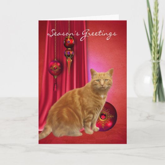 ジンジャーキャットシーズンのオーナメント付きグリーティングカード シーズンカード (正面)