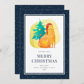 ジンジャーキャットツリースノーブルーメリークリスマスカード シーズンカード (正面/裏面)