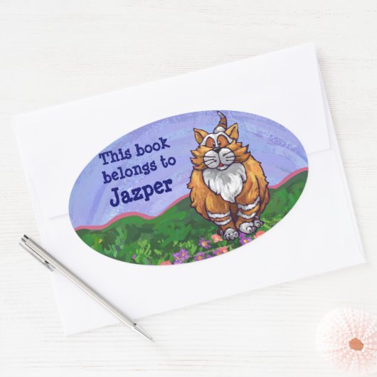 ジンジャーキャットパーソナル蔵書票 楕円形シール (封筒)