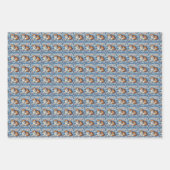 ジンジャーキャットブルーホワイトフローライングリッシュデルフト ラッピングペーパーシート (正面3)