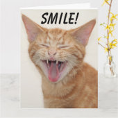 ジンジャーキャット笑顔ハッピーバースデーグリーティングカード カード (黄色い花)