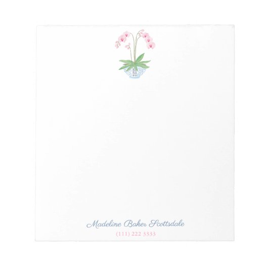 ジンジャークラシックジャー瓶プランターの中のレディースピンクオーキッド ノートパッド (正面)