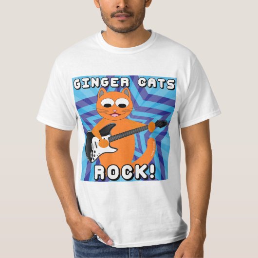 ジンジャークラブ!ギターに夢中の猫Tシャツ Tシャツ (正面)