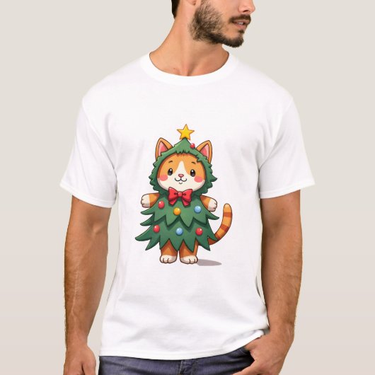 ジンジャークリスマスツリー かわいい猫 クリスマス 3 Tシャツ (正面)